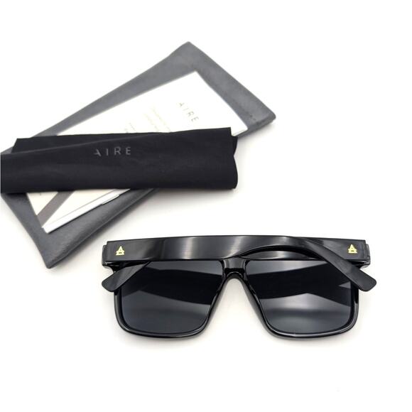 Aire Ara Unisex Square Sunglasses Shiny Black Frame W/ Smoke Mono Lens One Size - Picture 3 of 5